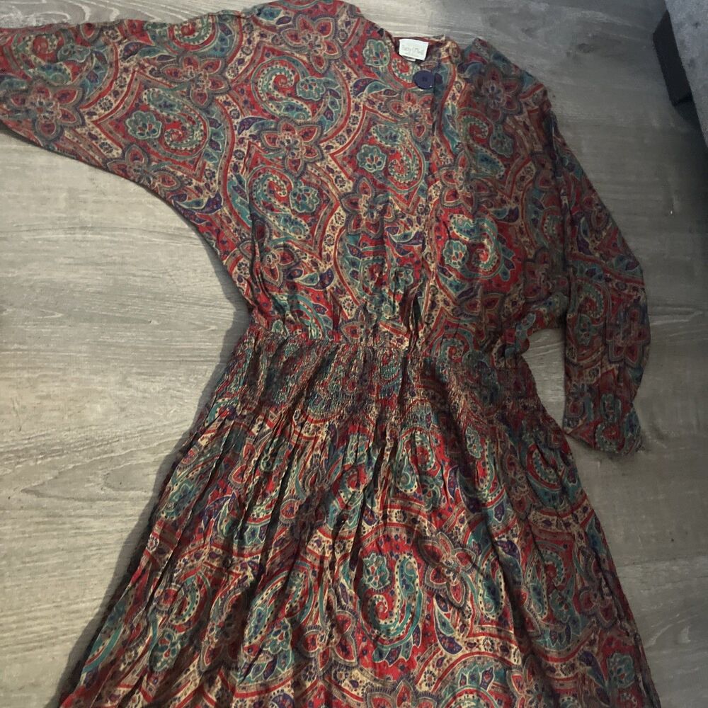 Vintage Patty ONeil Dress Womens Size 18 Floral Paisley Maxi HighNeck Whimsigoth